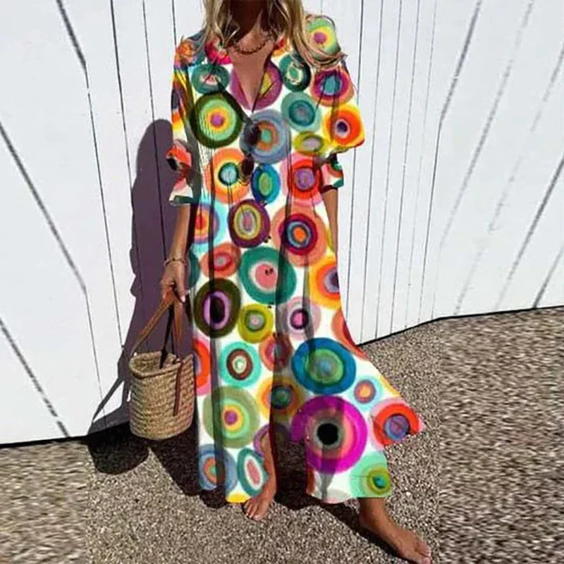 Women's All-Over Floral V-Neck Loose Maxi Dress