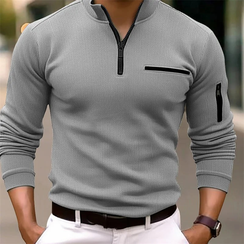 Men’s Slim Fit Long-Sleeve Quarter Zip Polo Shirt