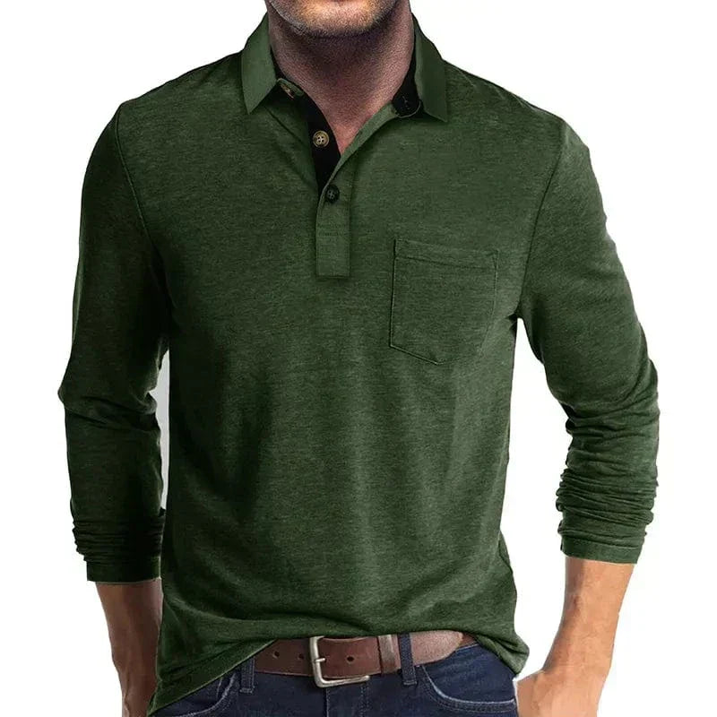Men's Long-Sleeve Polo Shirt with Chest Pocket