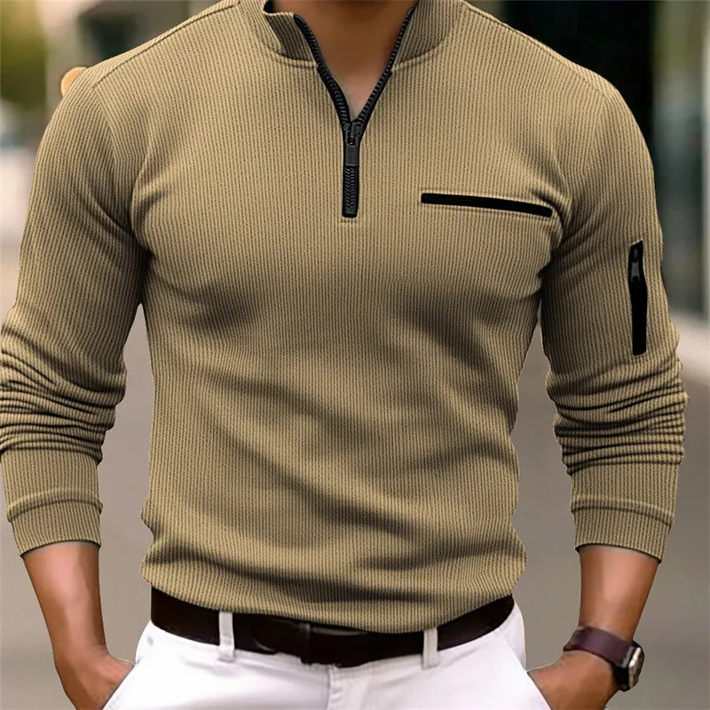 Men’s Slim Fit Long-Sleeve Quarter Zip Polo Shirt