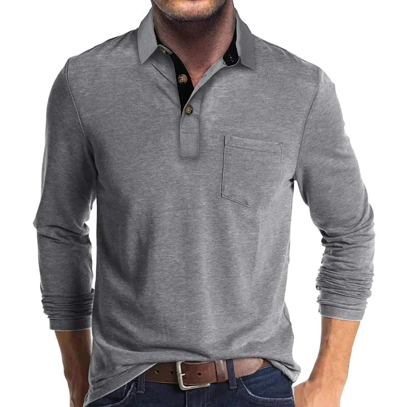 Men's Long-Sleeve Polo Shirt with Chest Pocket