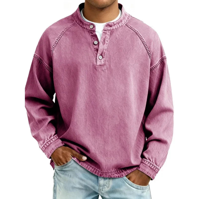 Men's Vintage Button Long Sleeve Henley Shirt