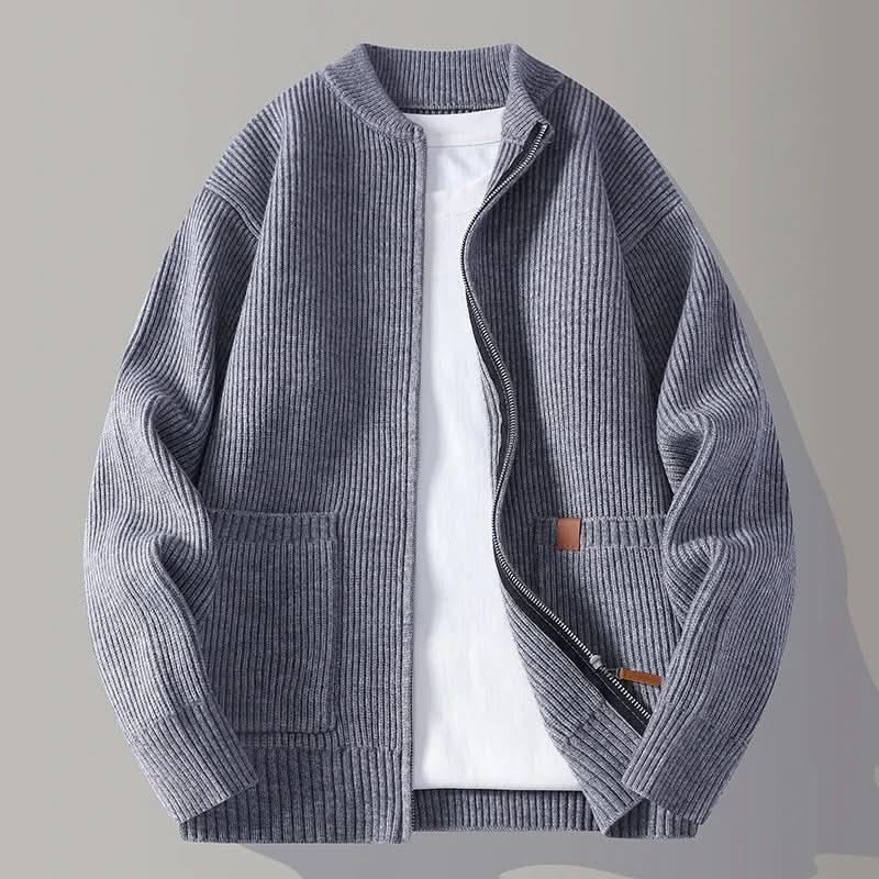 Men's Ribbed Knit Stand Collar Cardigan