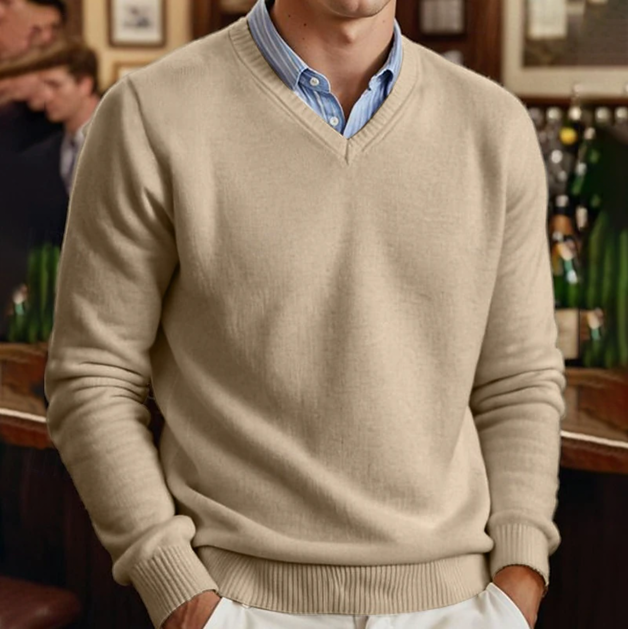 Stylish Men's V-Neck Sweater - Solid Color