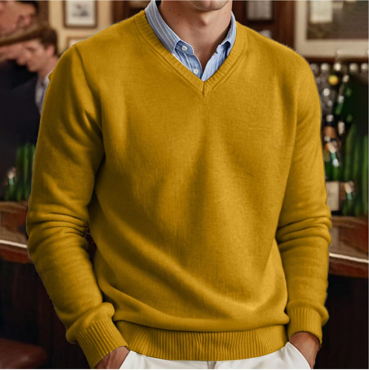 Stylish Men's V-Neck Sweater - Solid Color