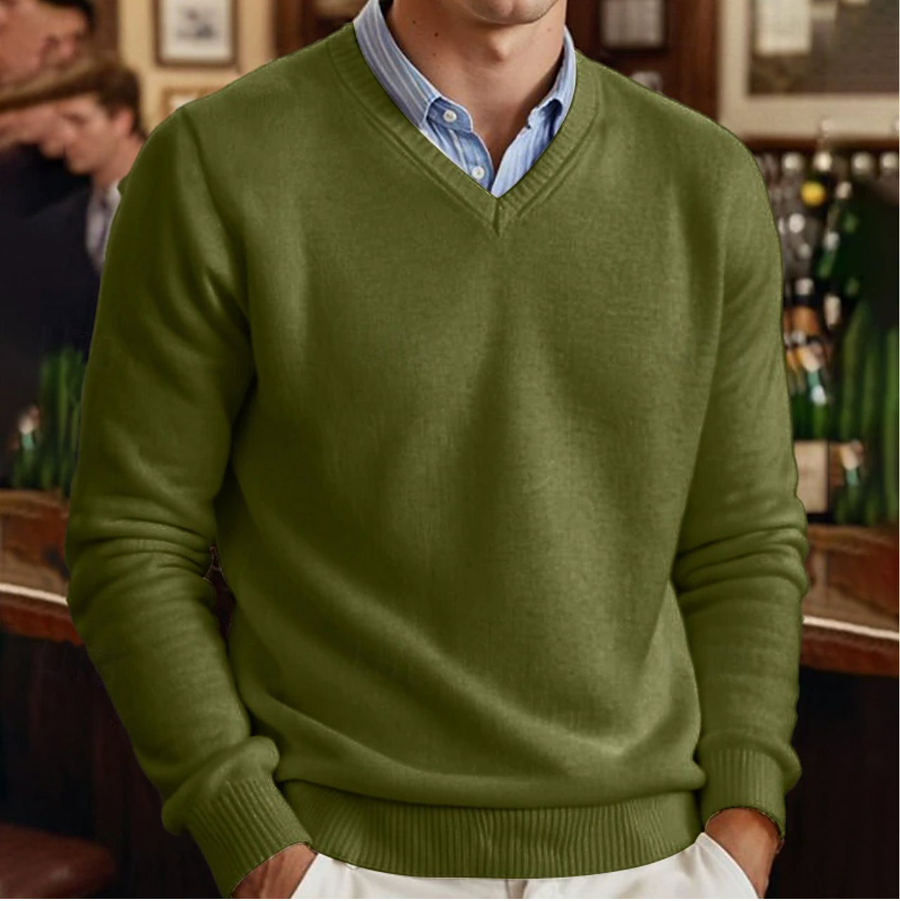 Stylish Men's V-Neck Sweater - Solid Color