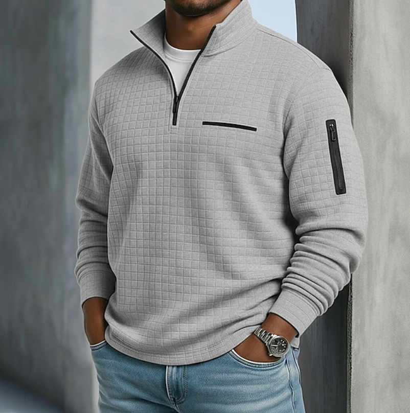 Men's Quarter-Zip Pullover Waffle Sweater