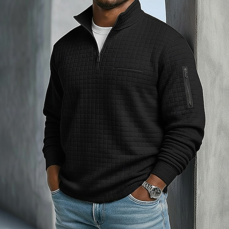 Men's Quarter-Zip Pullover Waffle Sweater