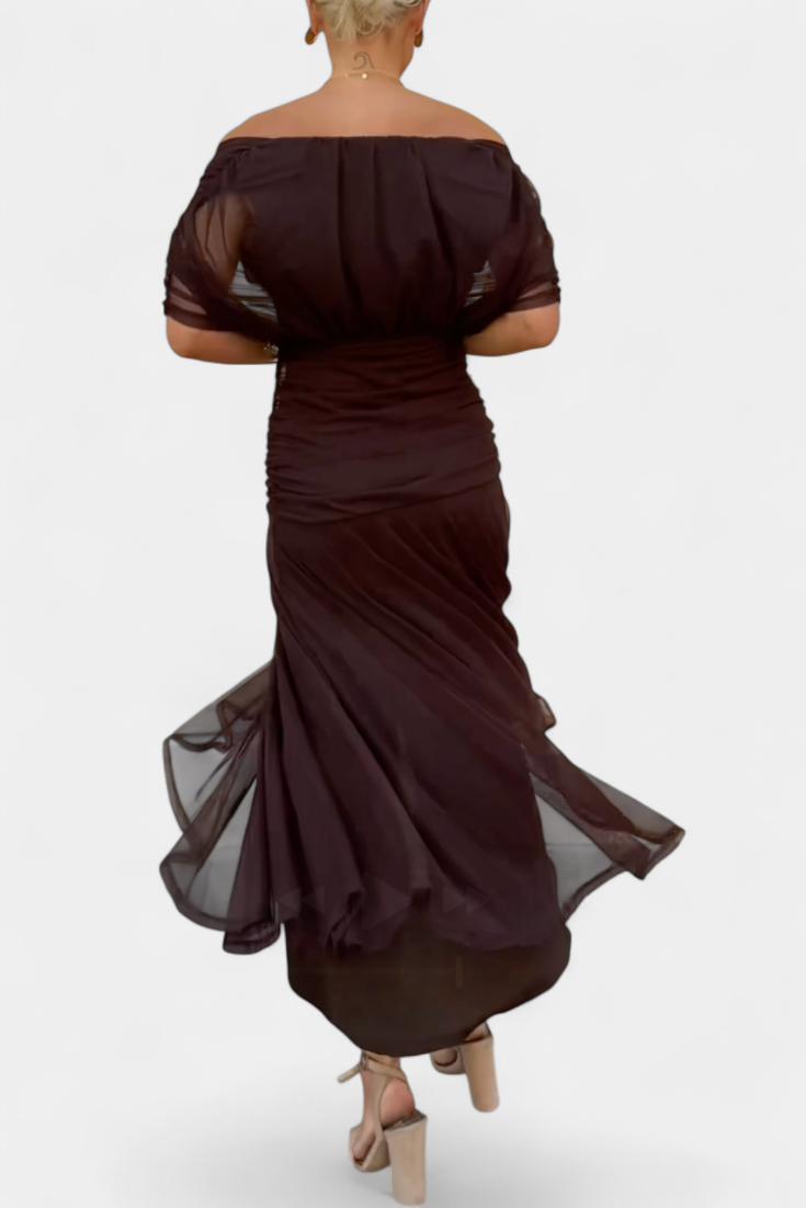 Women's Maxi Dress with Ruched Waist V-Neck