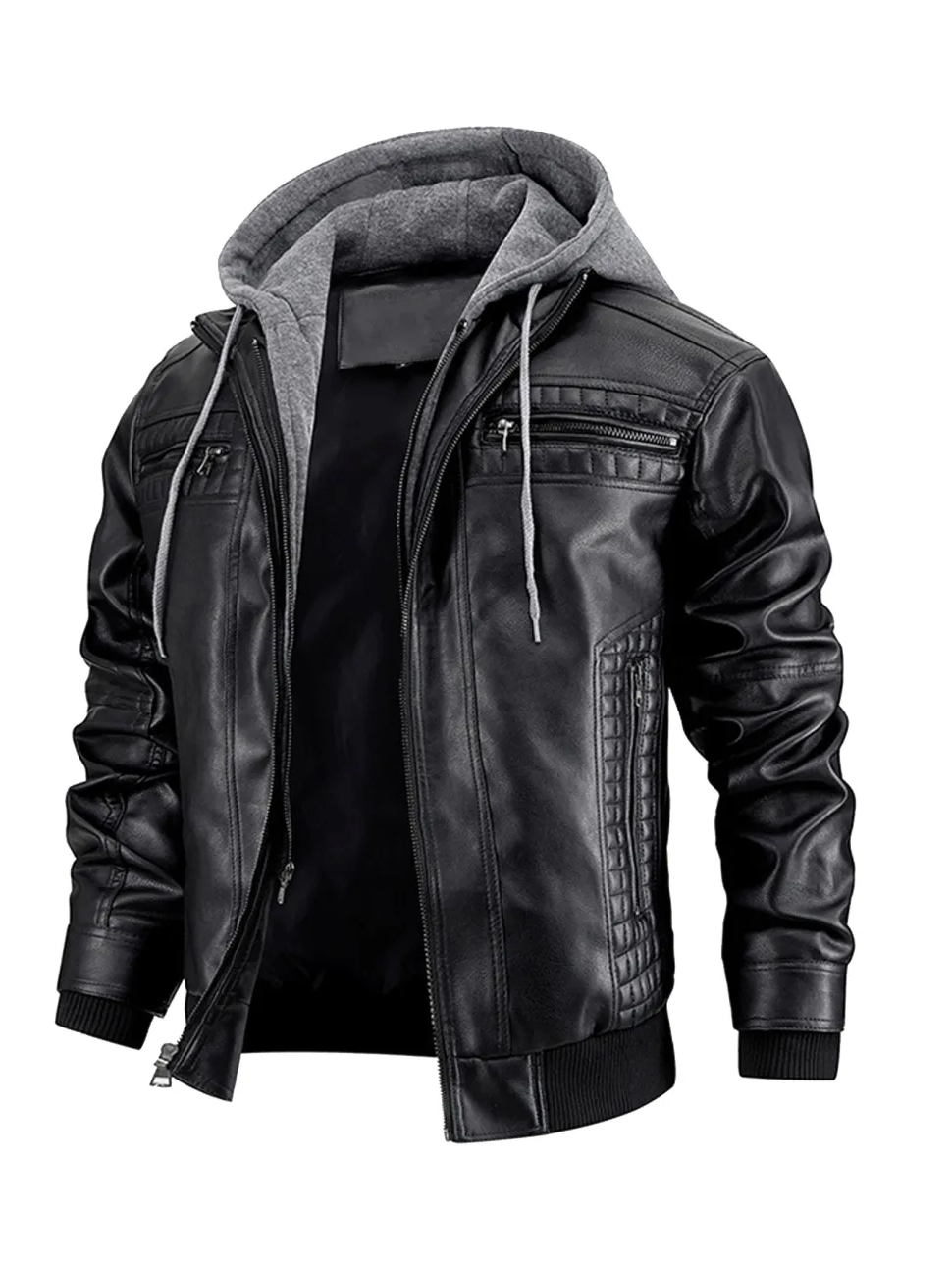 Elegant Premium Leather Winter Coat with Hood