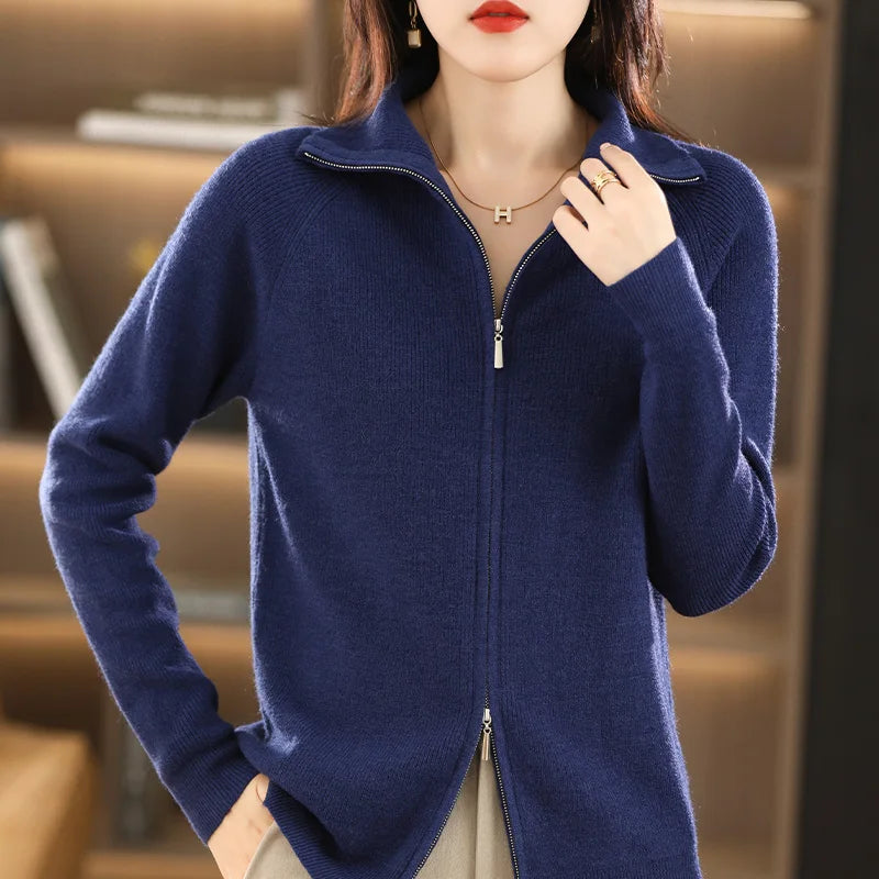 Women's Cardigan with Dual Zip Closure