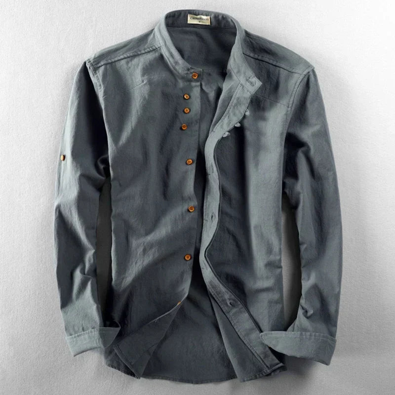 Men's Mandarin Collar Button-Up Shirt