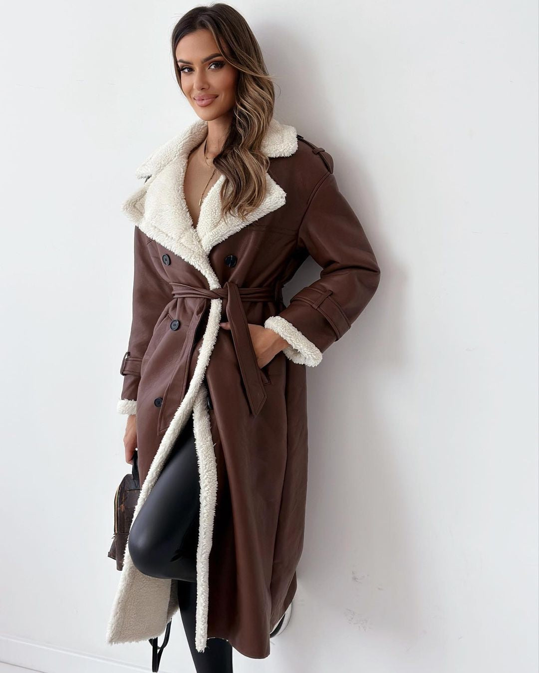 Women's Knee Length Teddy Lined Trench Coat