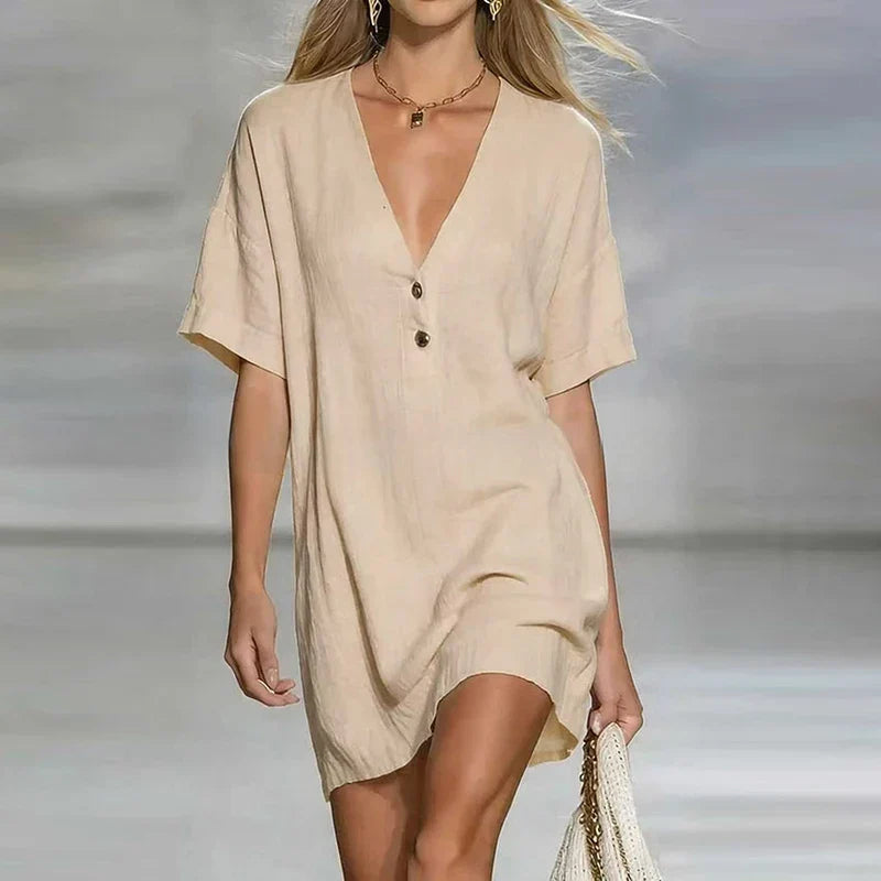 Women's Relaxed Button-Front Mini Shirt Dress