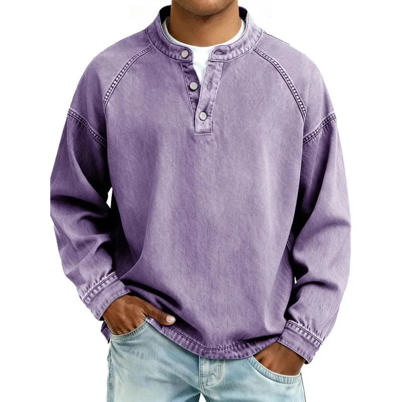 Men's Vintage Button Long Sleeve Henley Shirt