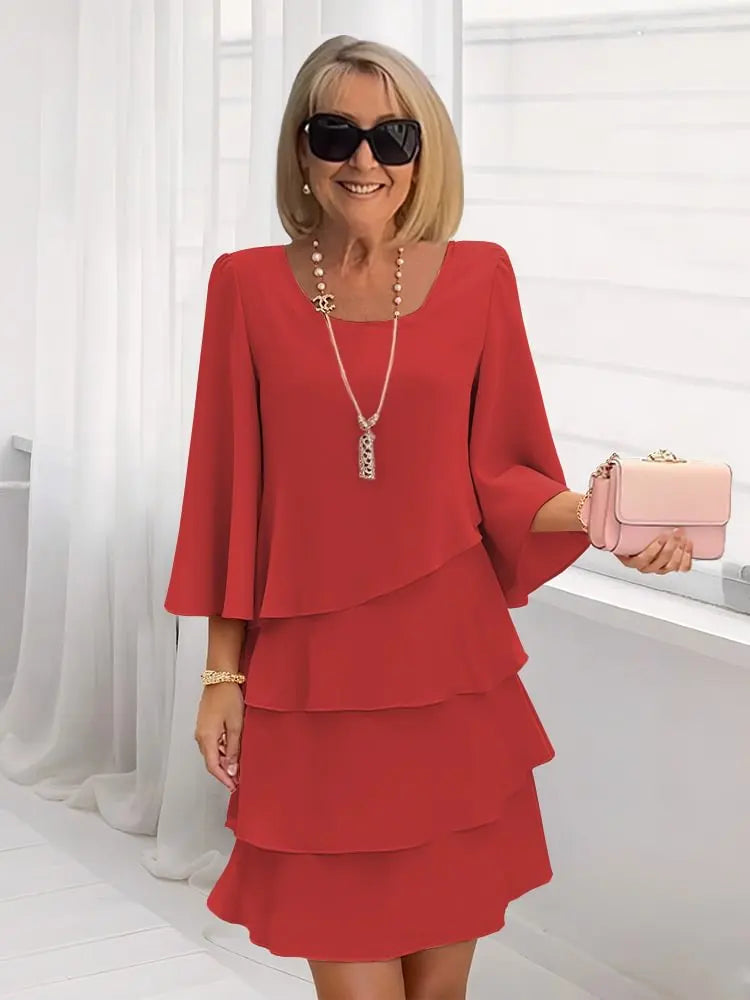 Women's Tiered Ruffle Mini Dress Flutter Sleeves