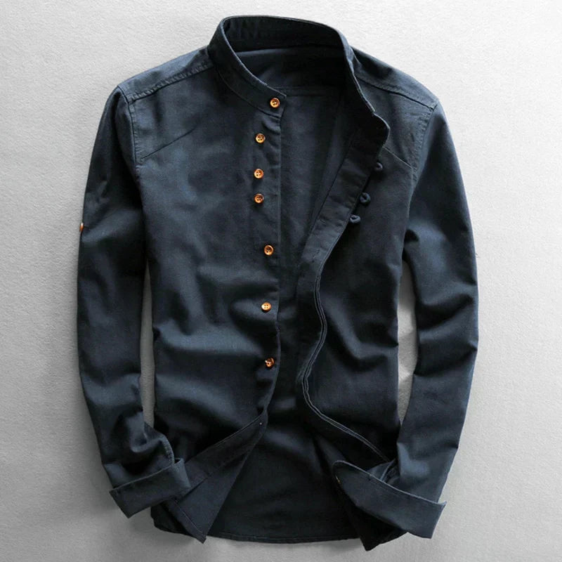 Men's Mandarin Collar Button-Up Shirt