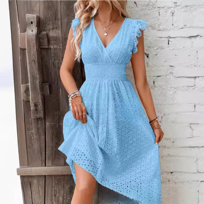 Women's V-Neck Eyelet Summer Dress A-Line