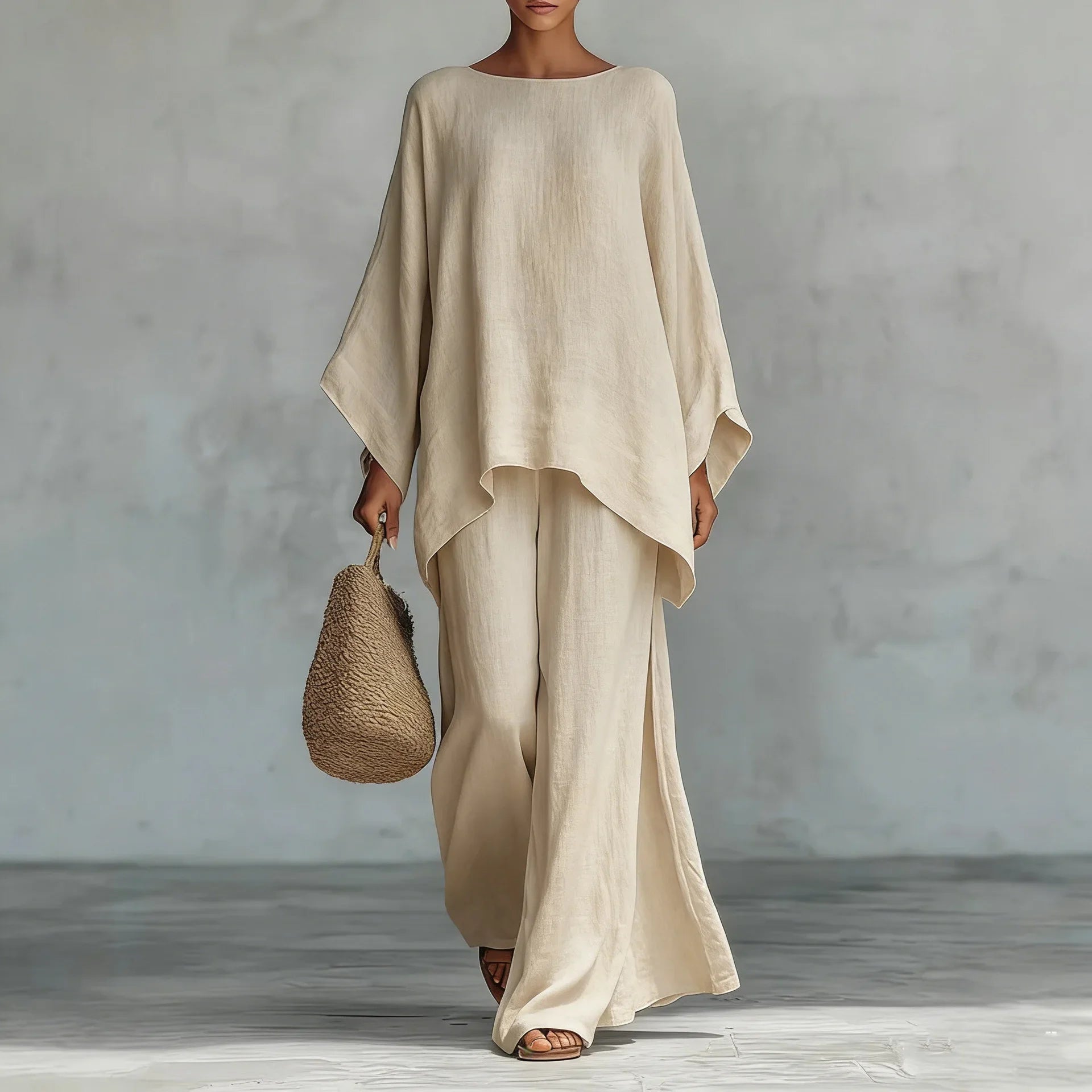 Women's Asymmetrical Co-Ord Set with Top and Wide-Leg Pants