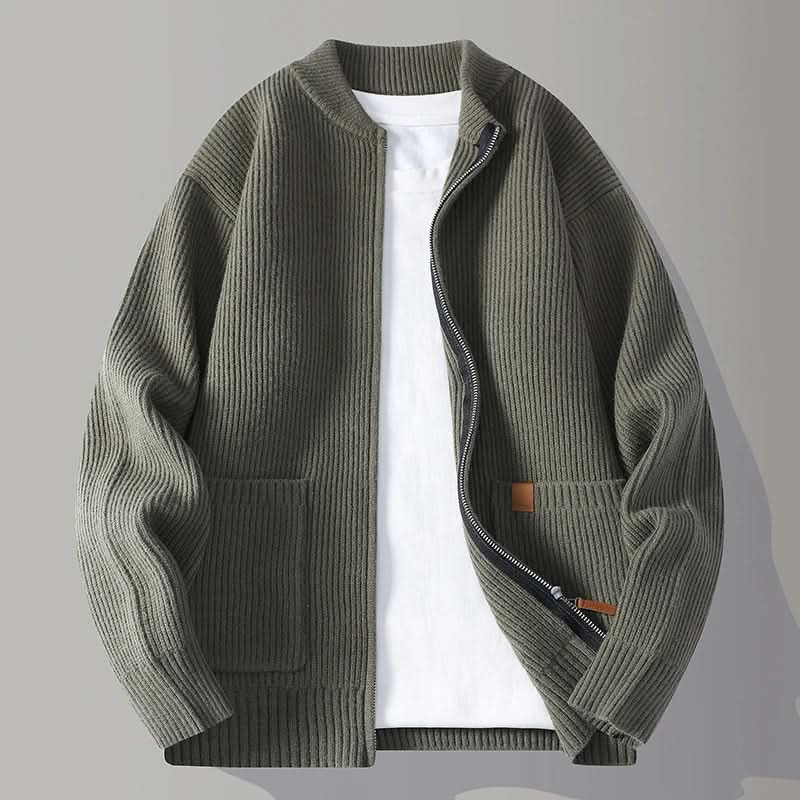 Men's Ribbed Knit Stand Collar Cardigan