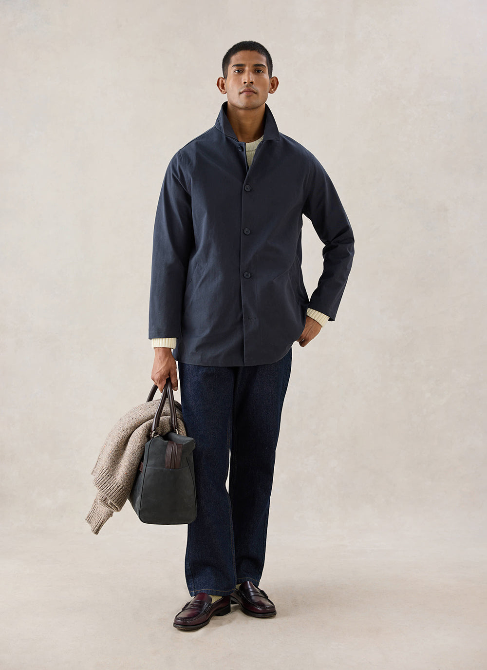 Men's Casual Trench Coat with Button Closure