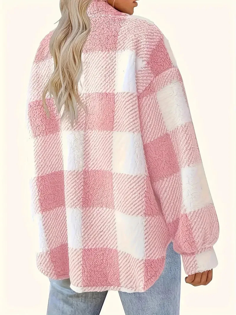 Women's Plaid Button-Up Oversized Jacket