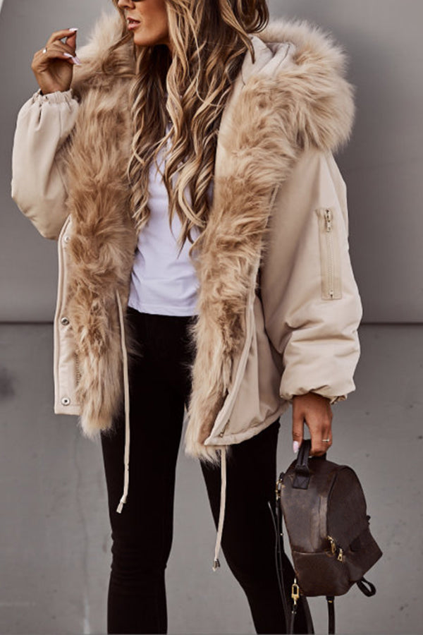 Women's Short Winter Parka with Faux Fur