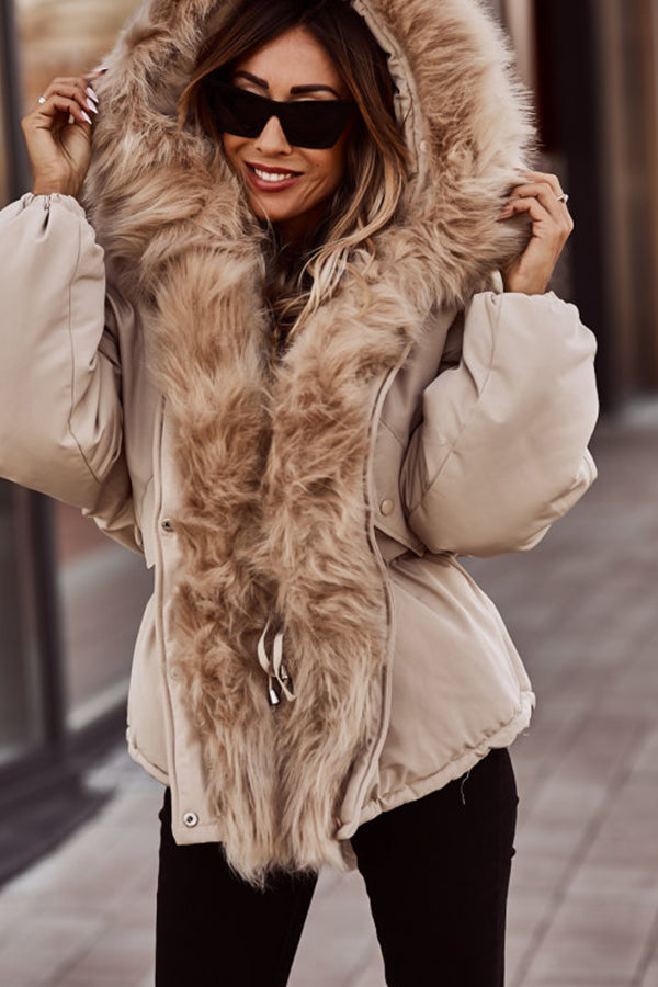 Women's Short Winter Parka with Faux Fur