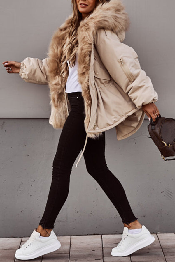 Women's Short Winter Parka with Faux Fur