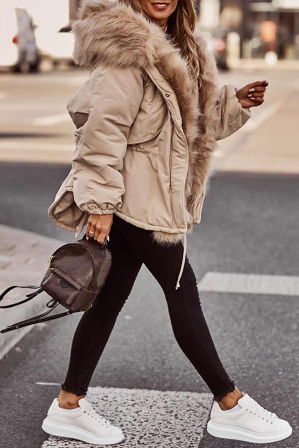 Women's Short Winter Parka with Faux Fur