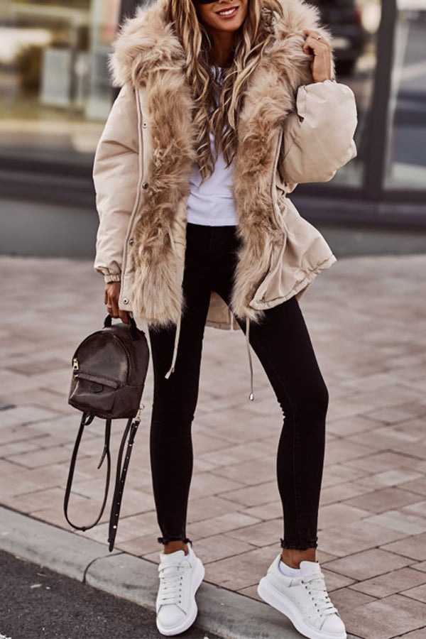 Women's Short Winter Parka with Faux Fur