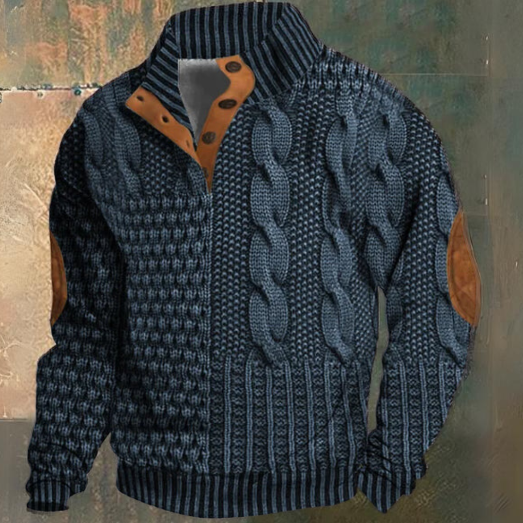 Men's Cable Knit Quarter-Zip Long Sleeve Sweater