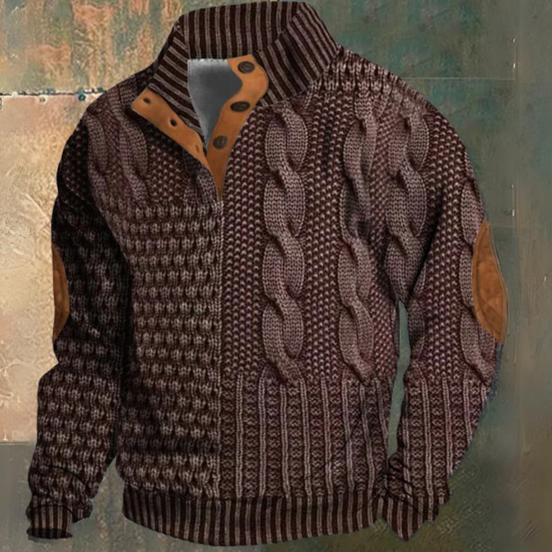 Men's Cable Knit Quarter-Zip Long Sleeve Sweater