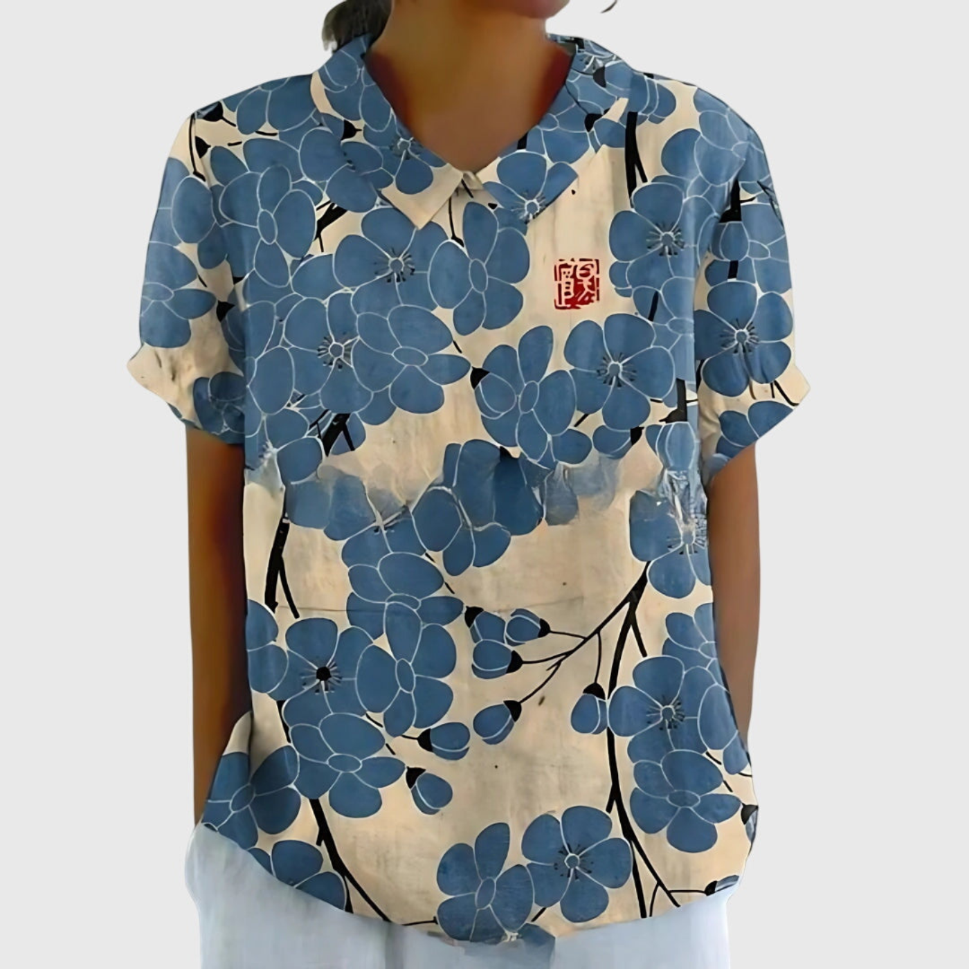 Women’s Vintage Floral Collared Blouse with Botanical Charm Print