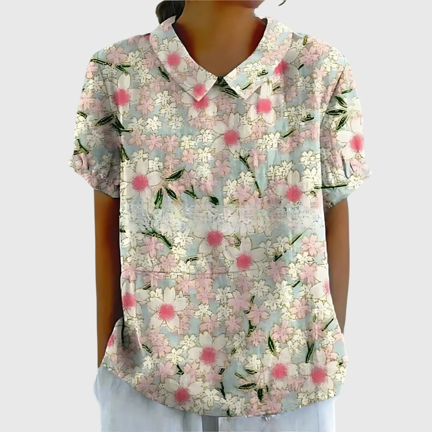 Women’s Vintage Floral Collared Blouse with Botanical Charm Print