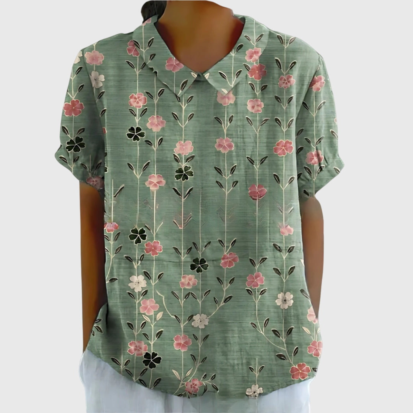 Women’s Vintage Floral Collared Blouse with Botanical Charm Print