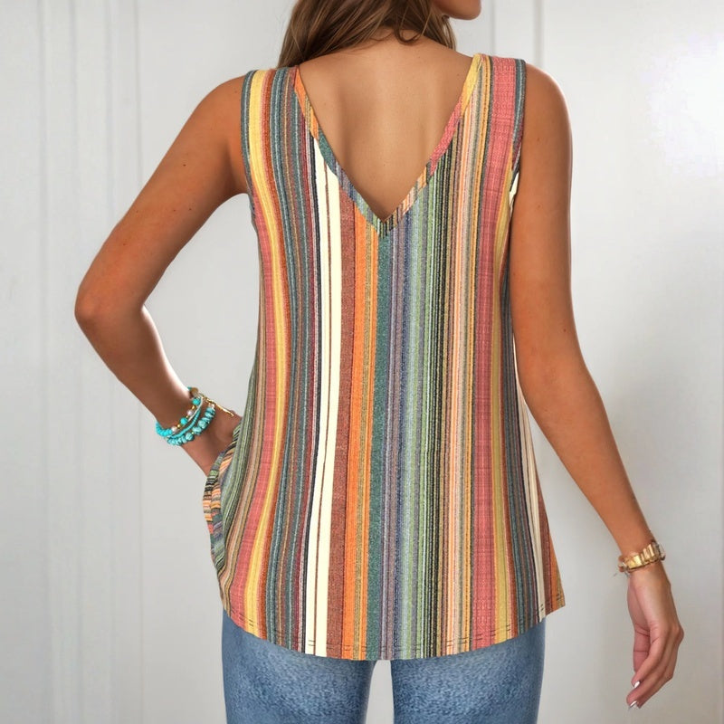 Women's Striped V-Neck Sleeveless Top