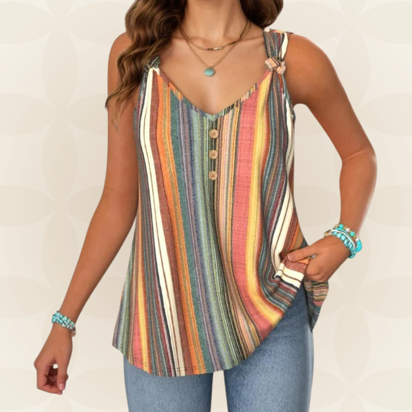 Women's Striped V-Neck Sleeveless Top