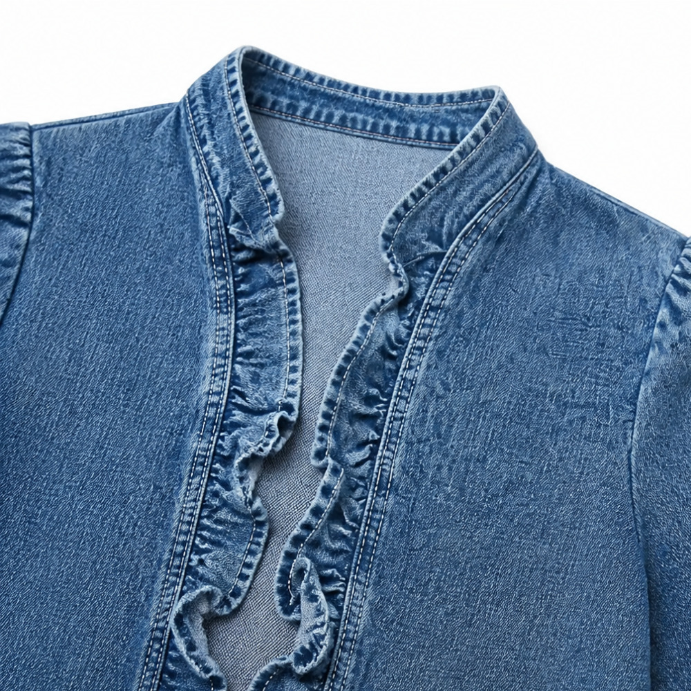 Women's Ruffle-Trim Open Front Denim Jacket