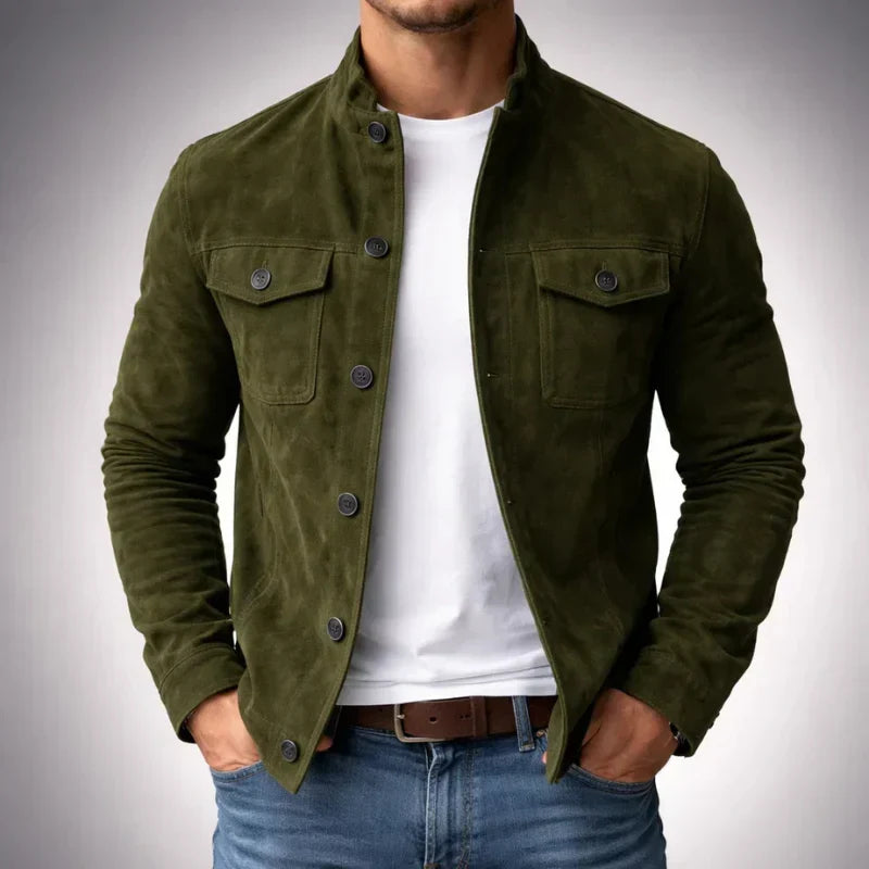 Men's Suede Jacket with Chest Pockets