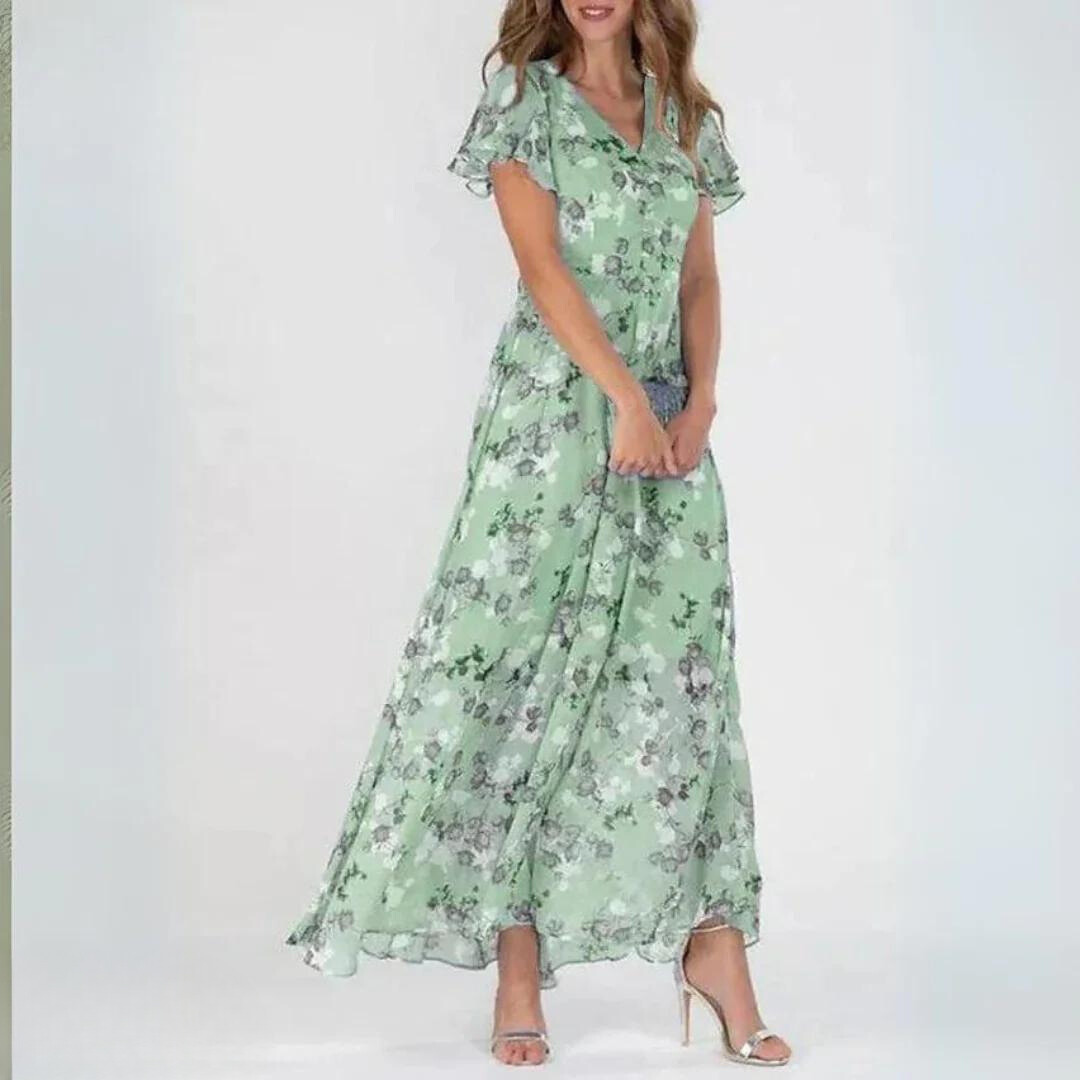Women’s Floral Maxi Dress with Flutter Sleeves and Flowing A-Line Silhouette