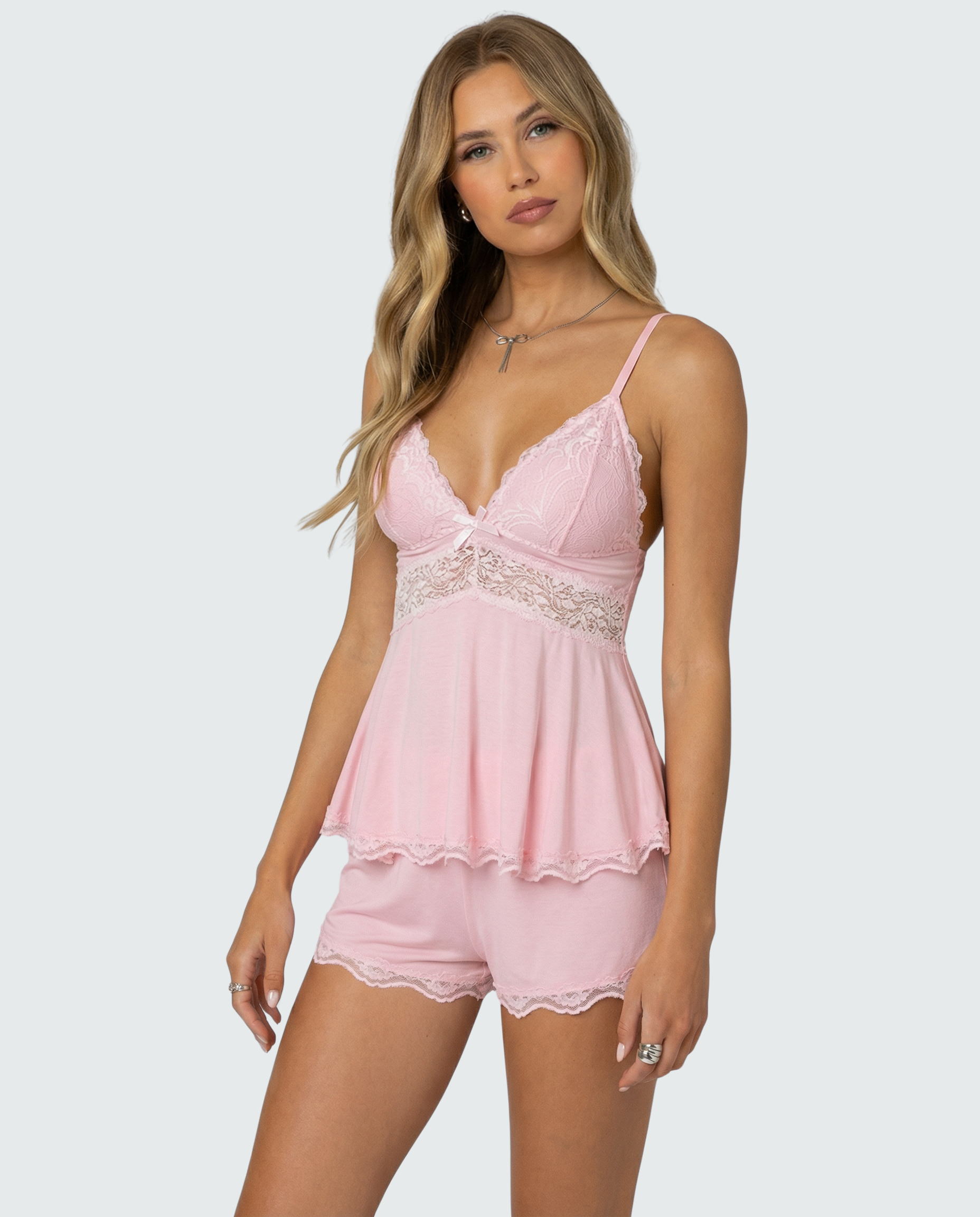 Women's Lace Trim Cami Shorts Set