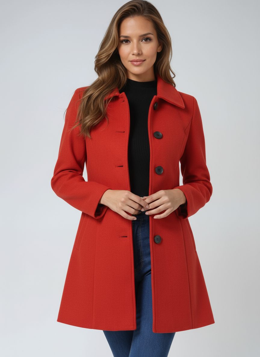 Women's Notched Collar Coat with Button Closure
