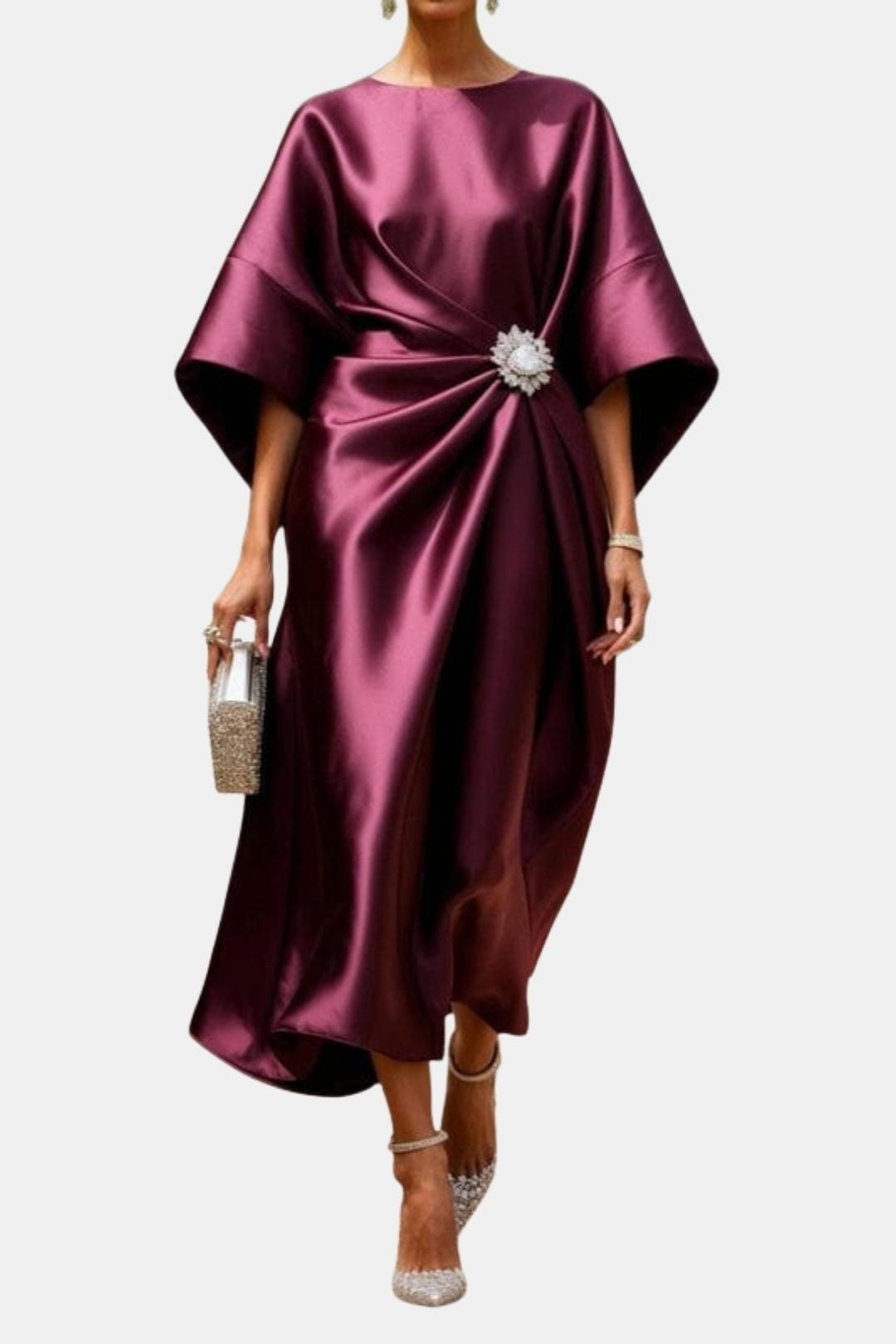 Women's A-Line Midi Dress with Waist Detail