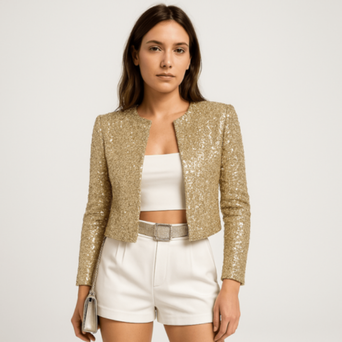Women’s Sequin Cropped Blazer Jacket for Evening and Party Wear