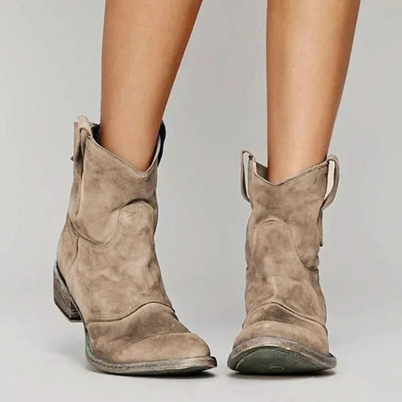 Women's Vintage Western Suede-Style Ankle Boots