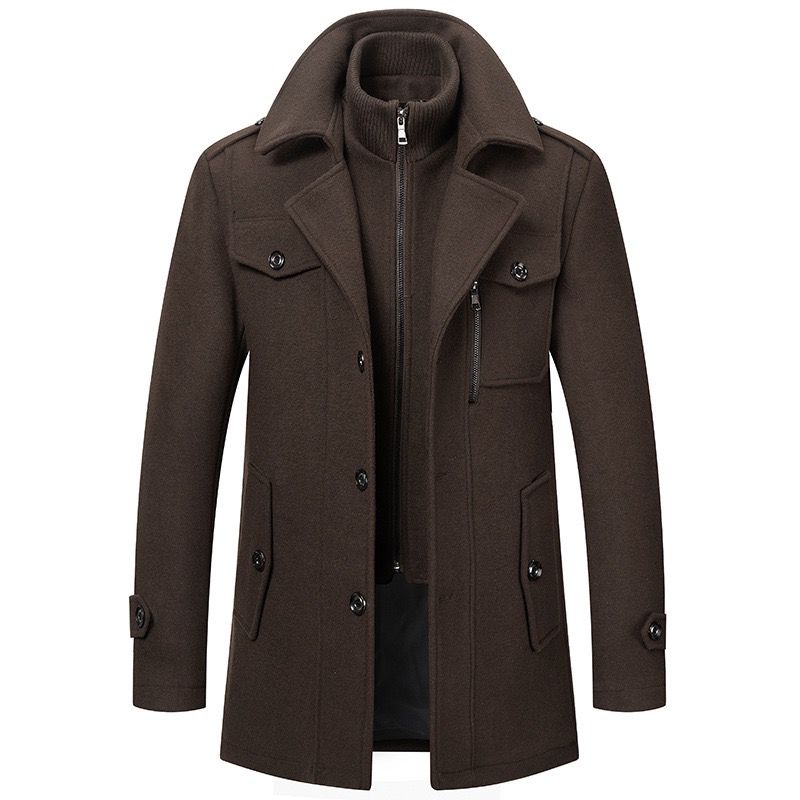 Men’s Long Wool-Blend Double-Breasted Winter Coat