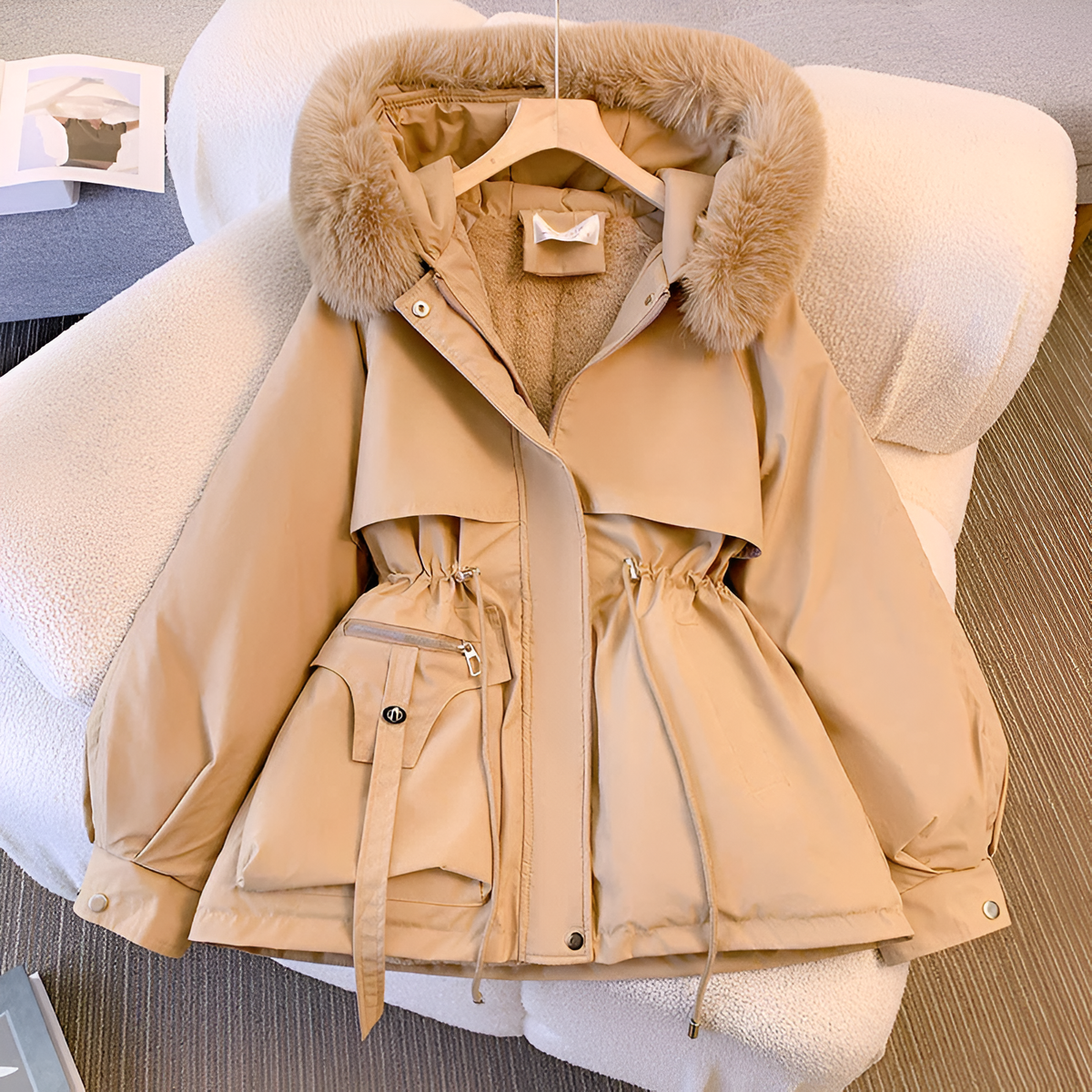 Women's Short Quilted Faux Fur Winter Jacket