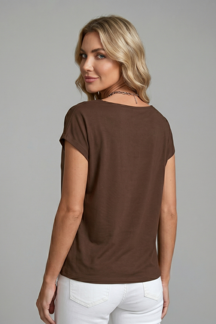 Women's Draped Cowl Neck Blouse Short Sleeves