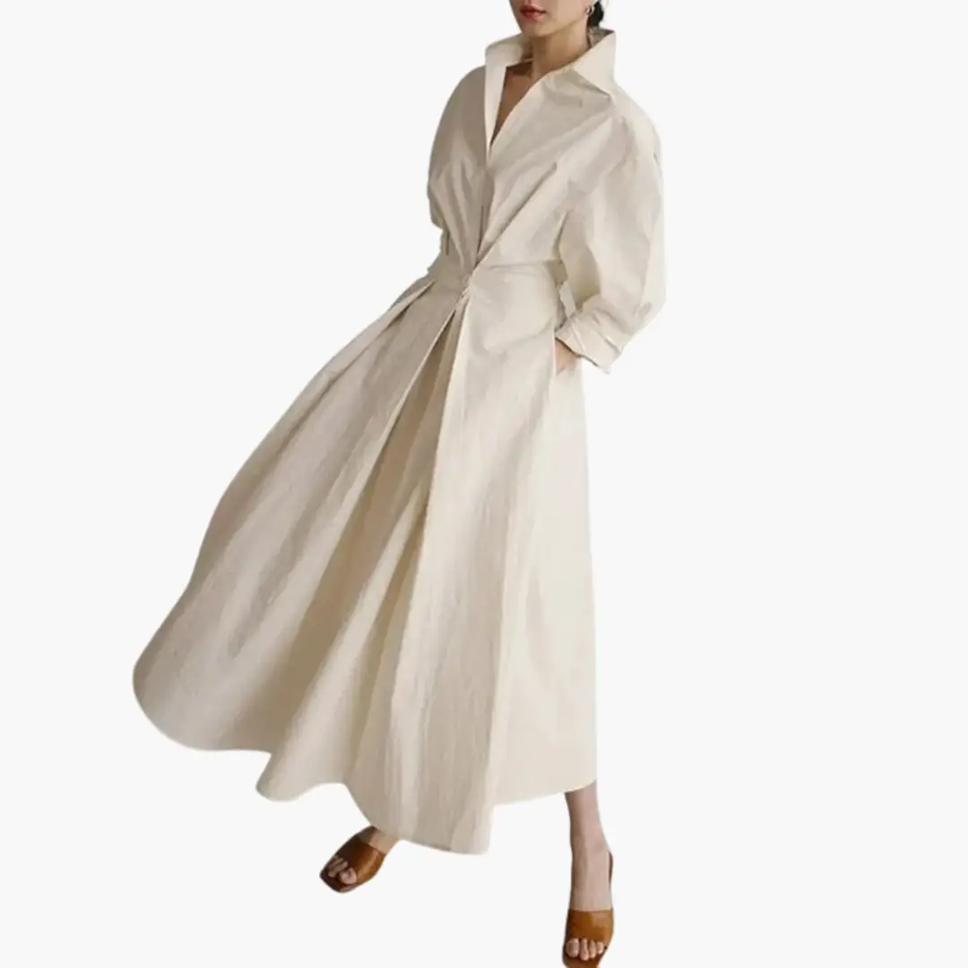 Women’s Elegant Long Sleeve Midi Shirt Dress